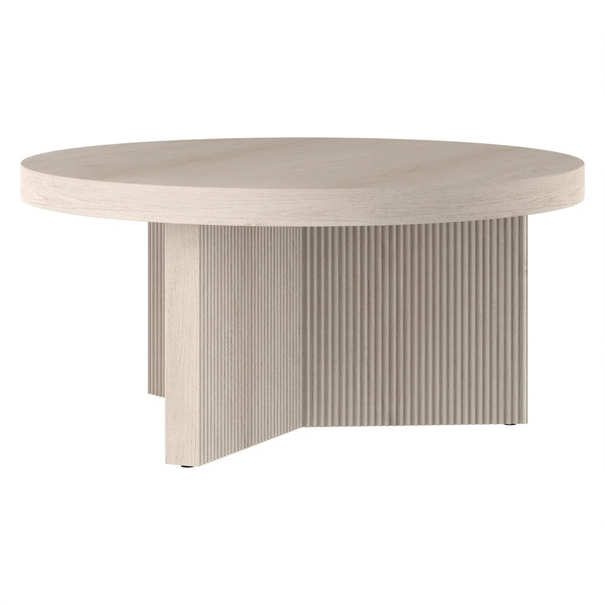32" Wide Round Coffee Table with Fluted Base — Alder White Scandinavian MDF Center Table for Li... | Wayfair North America