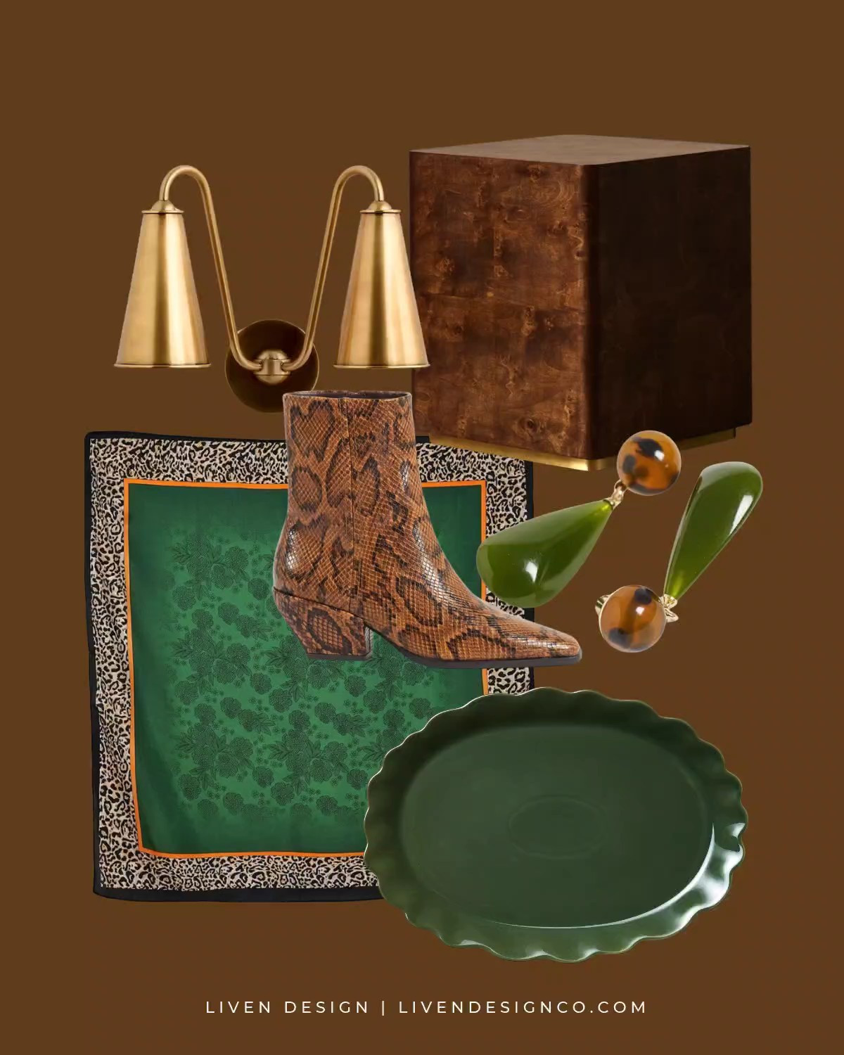 New discoveries. Style inspiration. Double brass sconce. Burl wood side table. Statement earrings. Ruffled serving platter. Target home. Silk satin green scarf. Snakeskin boots

#LTKSeasonal #LTKHome #LTKSaleAlert