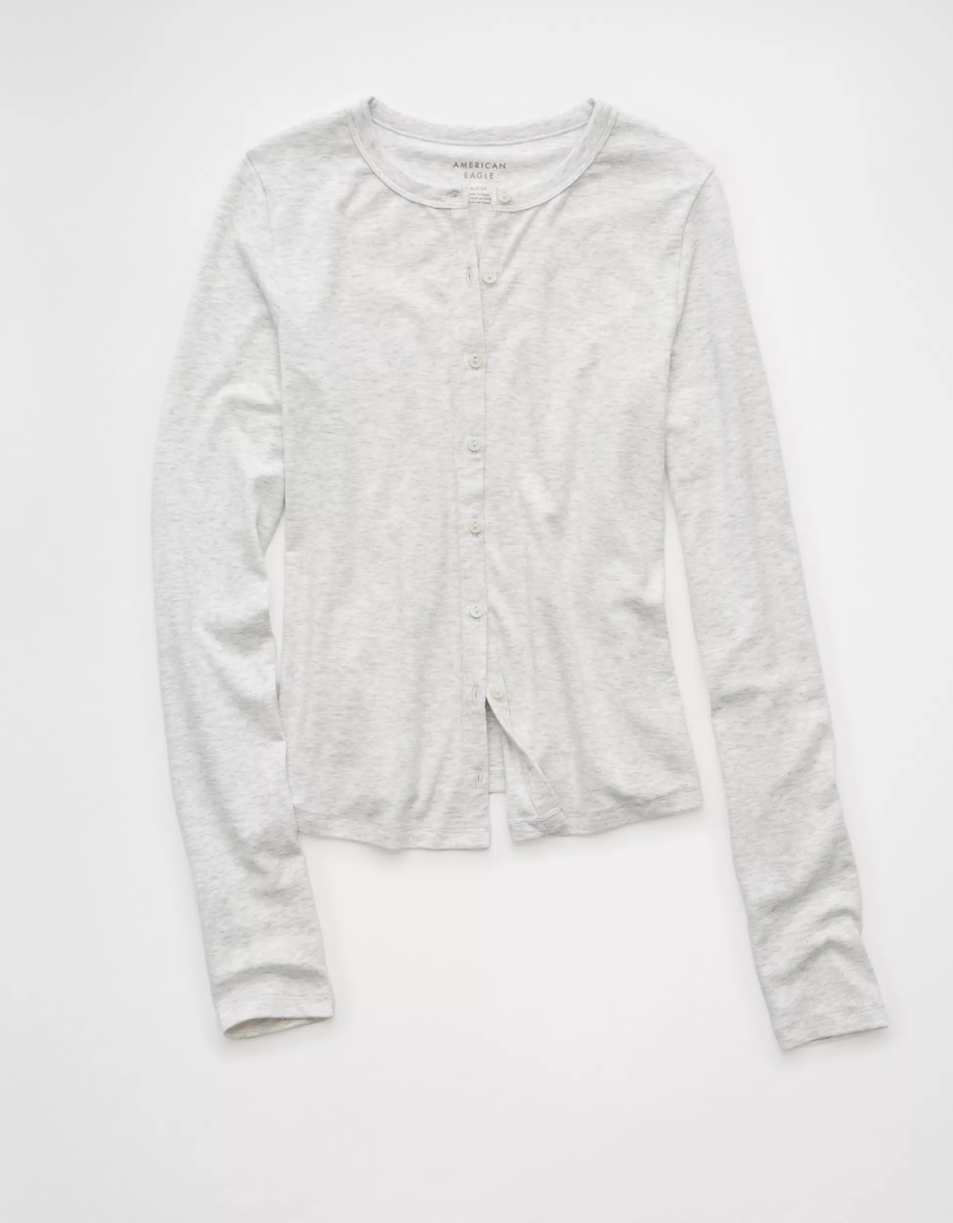 AE Long-Sleeve Button-Up T-Shirt | American Eagle Outfitters (US & CA)