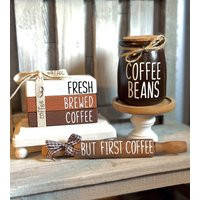 Coffee Bar Sign Tiered Tray Decor Book Stack Cup Mini Rolling Pin Beans Jar Gifts Lover | Etsy (US)
