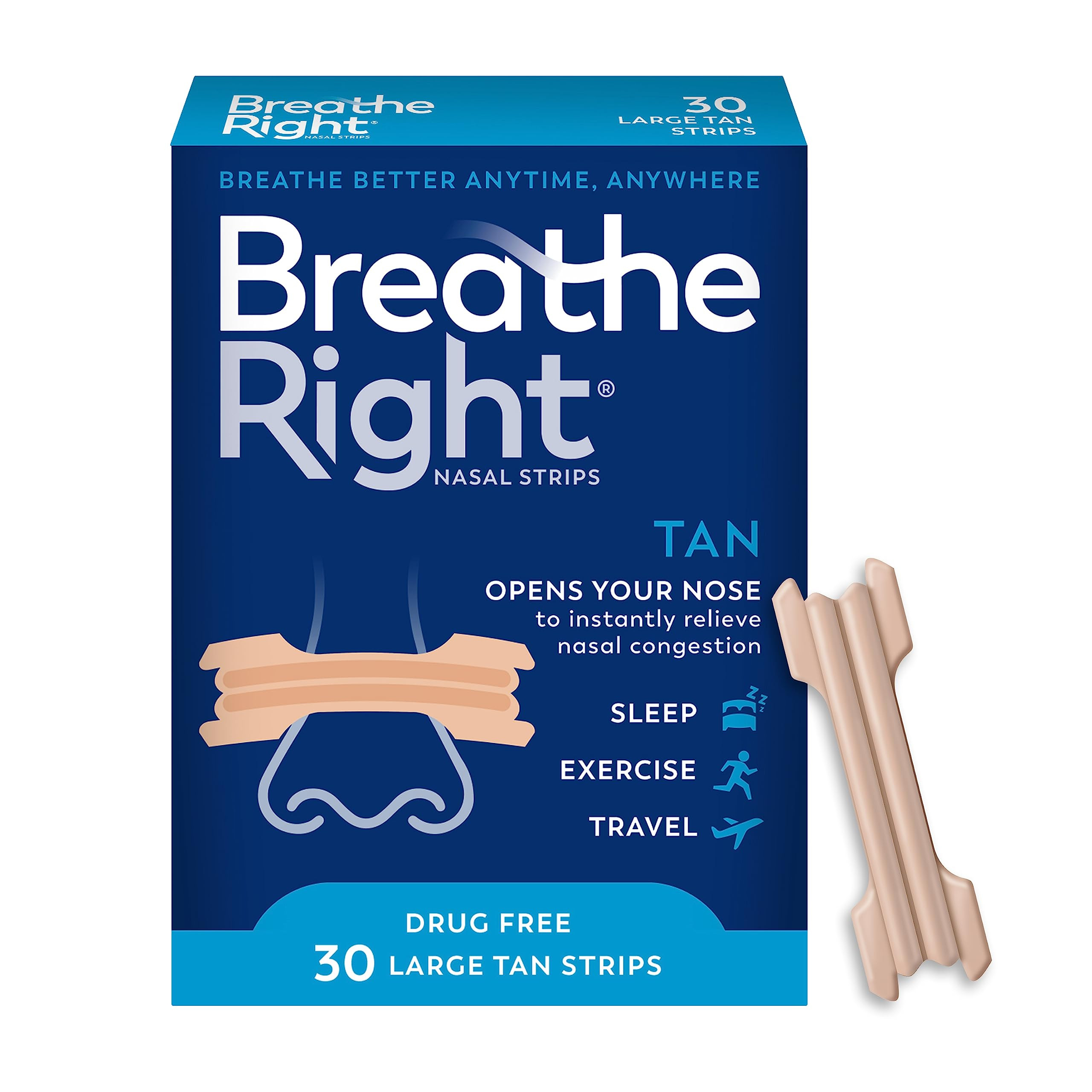 Breathe Right Original Nose Strips to Reduce Snoring and Relieve Nose Congestion, Tan, 30 Count (... | Amazon (US)