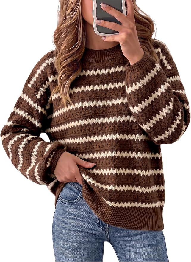 Dokotoo Sweaters for Women Oversized Striped Color Block Sweater Knit Tops | Amazon (US)