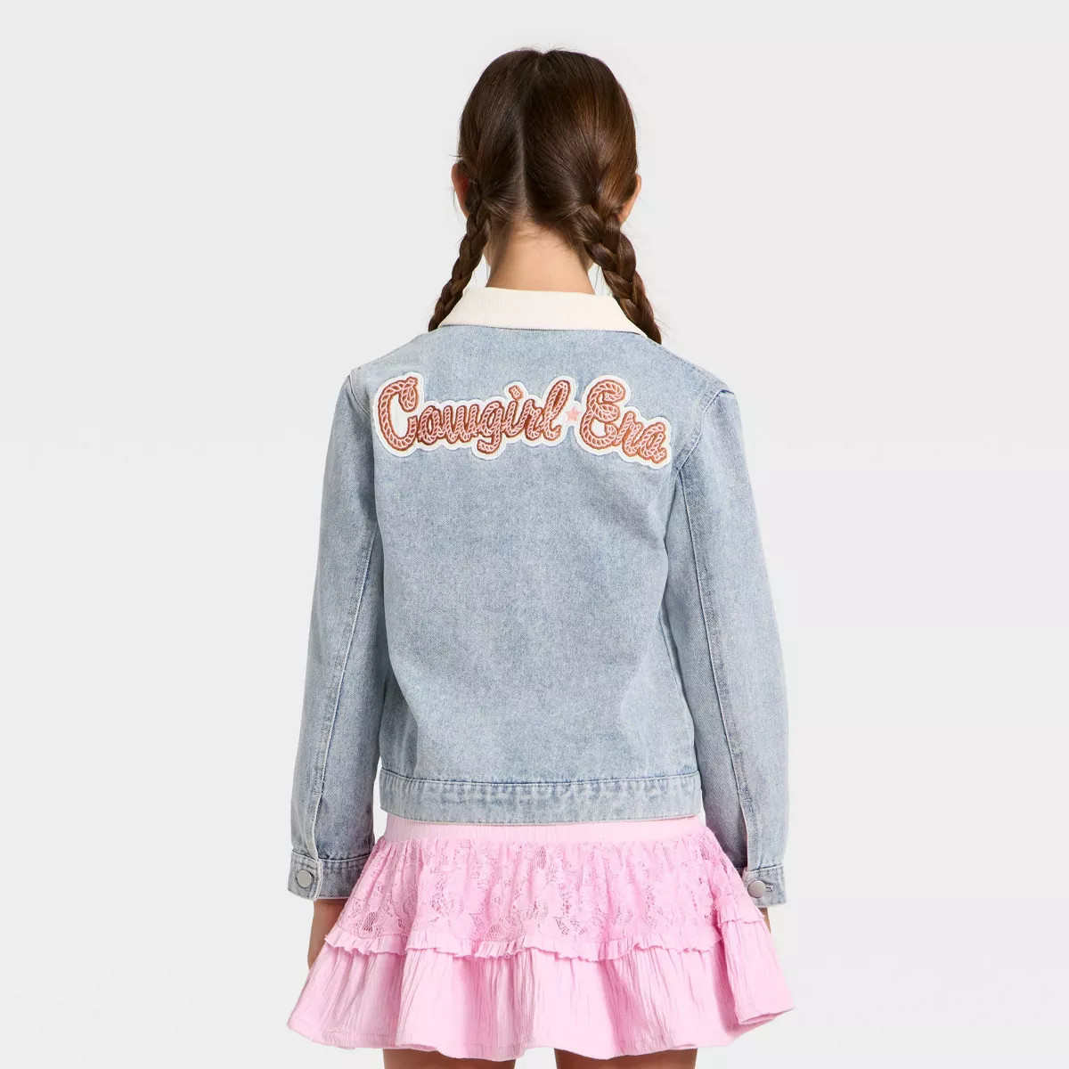 Girls' Toy Story Cowgirl Jessie Denim Jacket with Corduroy Collar - Off-White/Blue XXL | Target