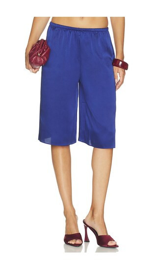 SEROYA Brice Satin Bermuda Short in Navy. - size S | Revolve Clothing (Global)
