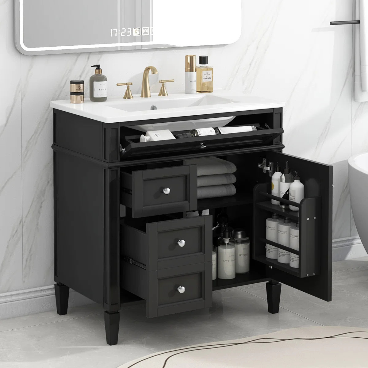 30" Single Sink Bathroom Vanity with Top, 2 Storage Drawers & Tip-Out Drawer | Wayfair North America