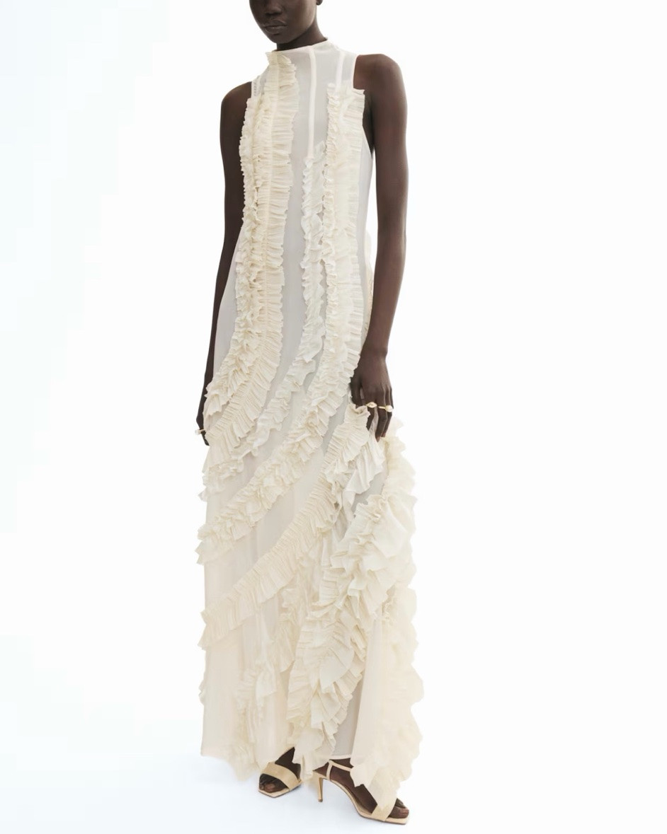 Ruffle detail lace up cream maxi dress

#LTKSeasonal