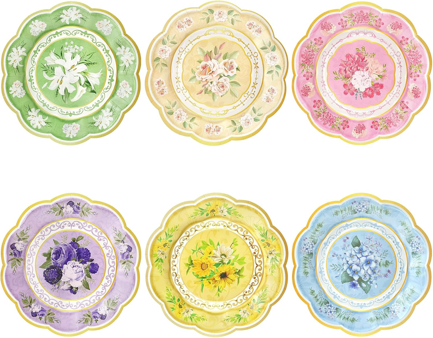 48 PCS Vintage Floral Paper Plates, 9in Flower Tea Party Plates, Spring Floral Disposable Plates ... | Amazon (US)