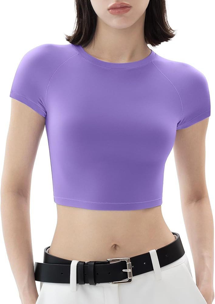 PUMIEY Women's Short Sleeve Crop Tops Crew Neck T Shirt Sexy Tee Smoke Cloud Collection | Amazon (US)