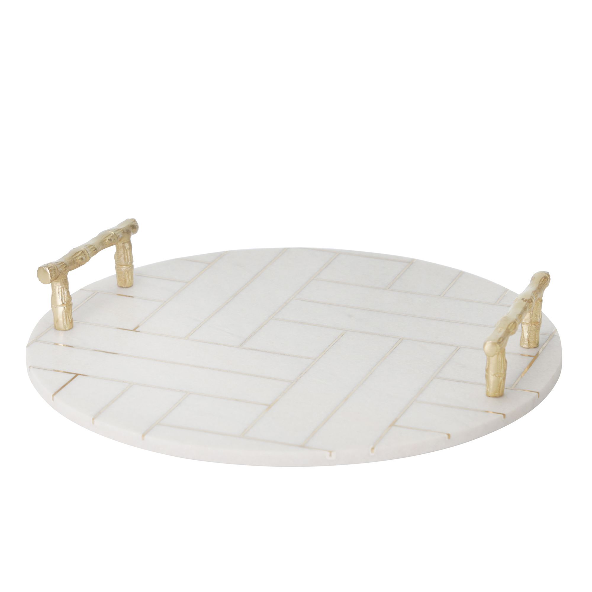 16" White and Gold Round Decorative Tray with Handles - Walmart.com | Walmart (US)