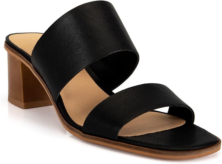 MARCO SHOSHO Double Band Open Toe Heeled Sandals Block Heel Slip on Mules for Women | Amazon (US)
