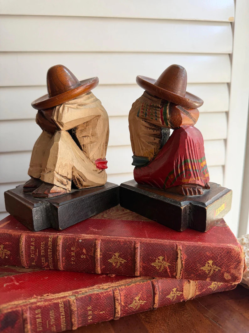 Vintage Carved Wooden Sleeping Mexican Bookends - Etsy | Etsy (Global)