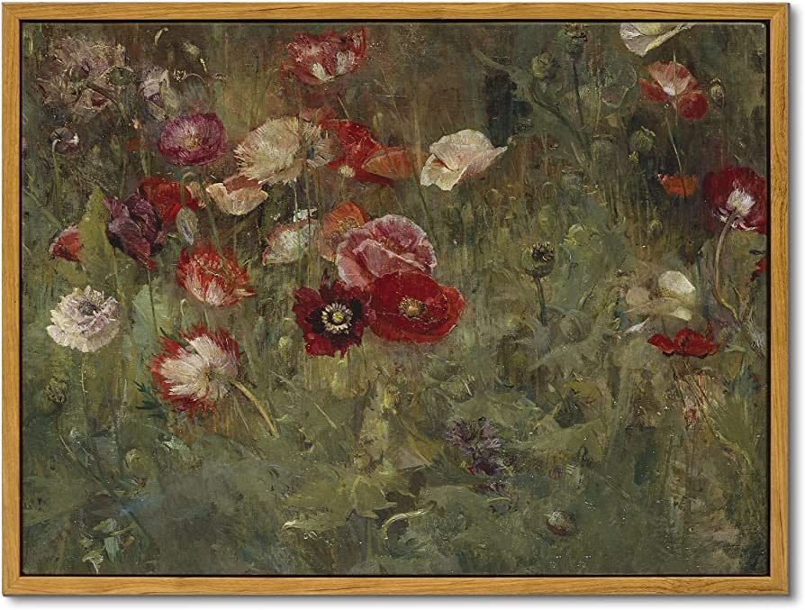 InSimSea Framed Wall Art Decorations Classical Oil Painting Canvas Prints A Bed of Poppies Vintag... | Amazon (US)