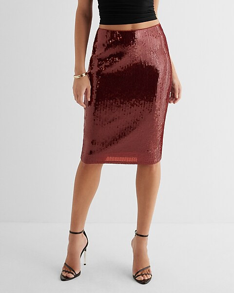 Super High Waisted Sequin Midi Pencil Skirt | Express