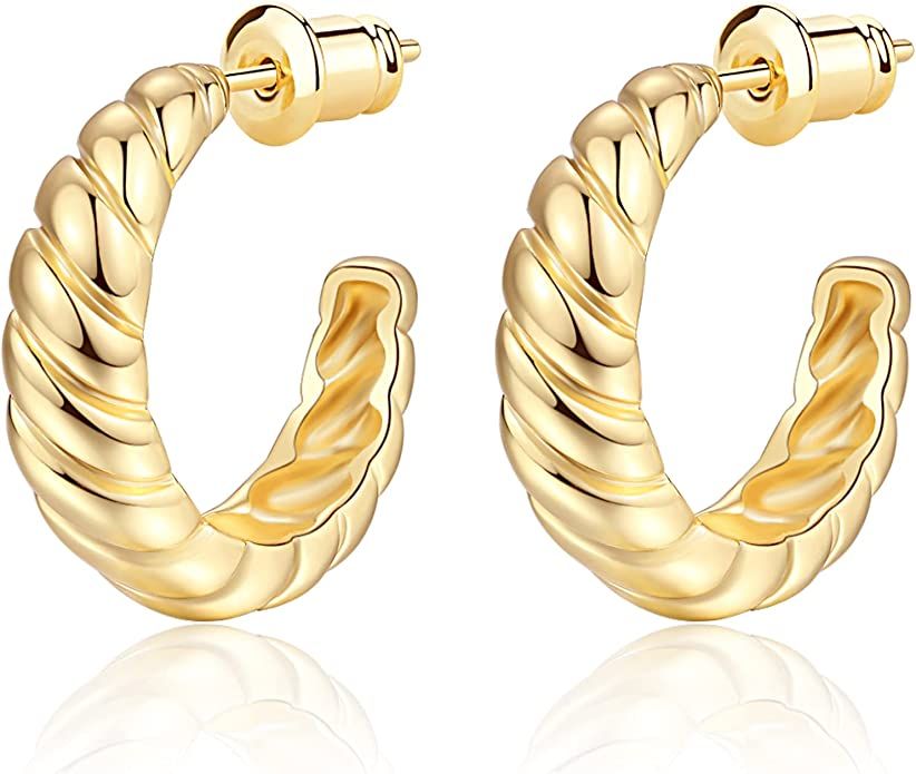 Wowshow Chunky Open Hoops 14K Gold Hoop Earrings Croissant Hoop Earrings Twisted Round Earrings f... | Amazon (US)