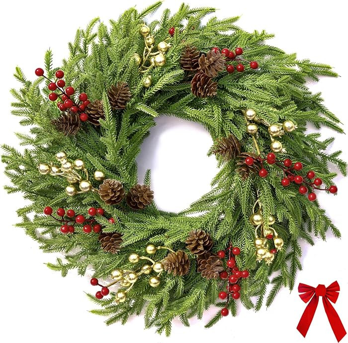 26" Norfolk Pine Wreath, Large Greenery Wreath for Front Door, Green Year Round Real Touch Artifi... | Amazon (US)