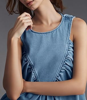 Cicy Bell Womens Babydoll Peplum Denim Tank Tops Loose Fit Swing Flowy Shirred Sleeveless T Shirt... | Amazon (US)