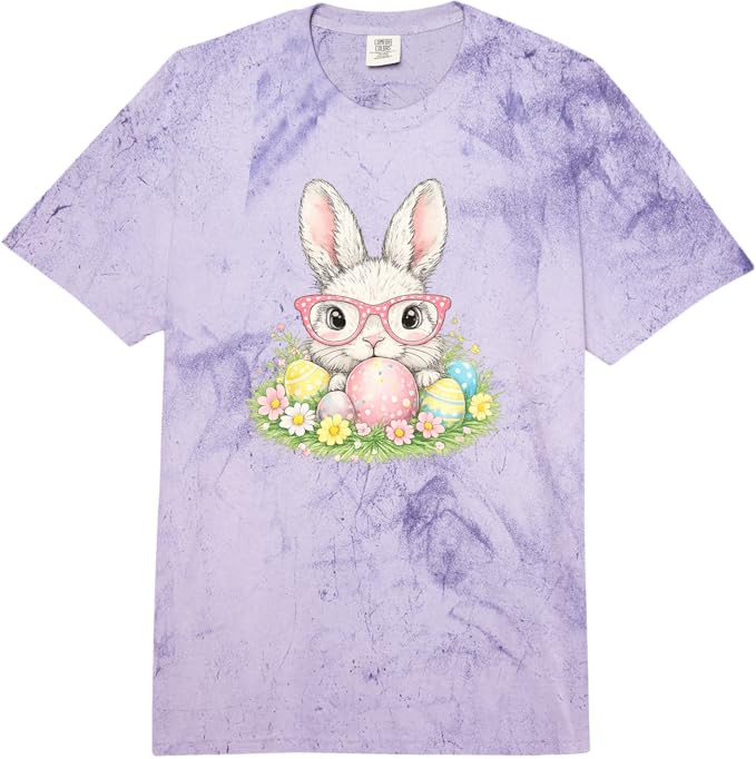 Cute Easter Bunny Glasses Spring Rabbit Pattern Comfort Colors Adult Heavyweight T-Shirt | Amazon (US)