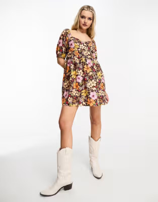 Miss Selfridge babydoll smock dress in retro tropical print | ASOS | ASOS (Global)