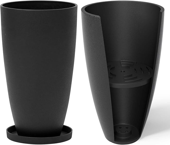 LA JOLIE MUSE 20inch Tall Planters Set of 2,Black Indoor/Outdoor Planters with Trays,Tree Plant P... | Amazon (US)