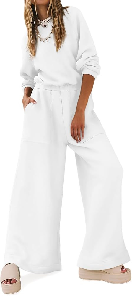 Yousify Women Trendy Rompers 2024 Fall Wide Leg Long Sleeve Jumpsuits Casual Sweatshirt One-Piece... | Amazon (US)