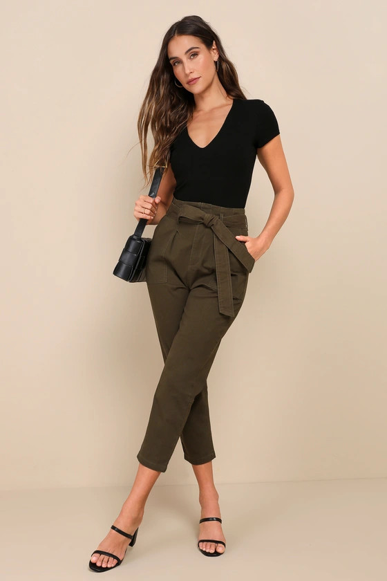 Leo Olive Green Tie-Waist Cropped Pants | Lulus