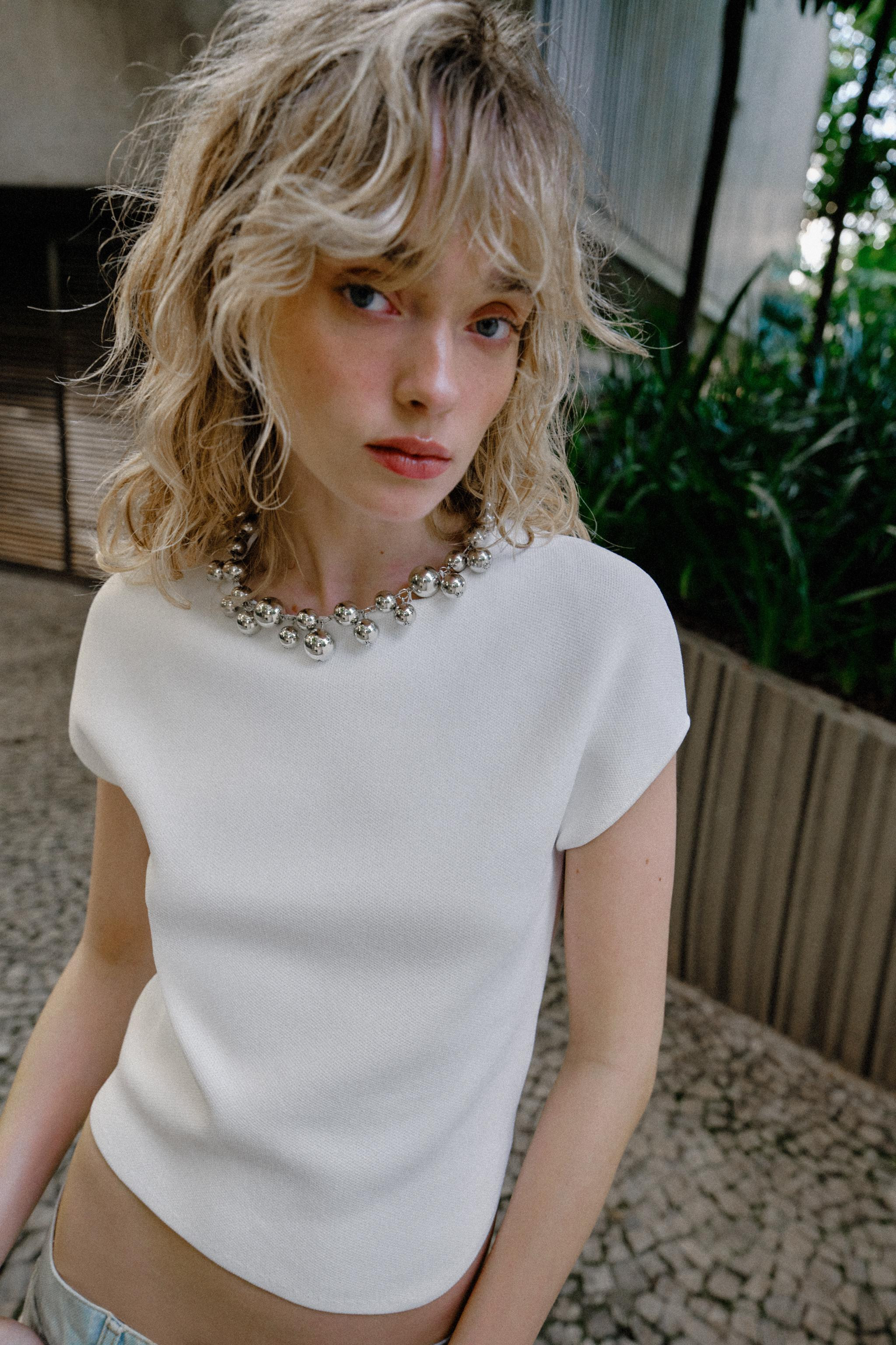 BEADED NECK KNIT TOP | Zara US