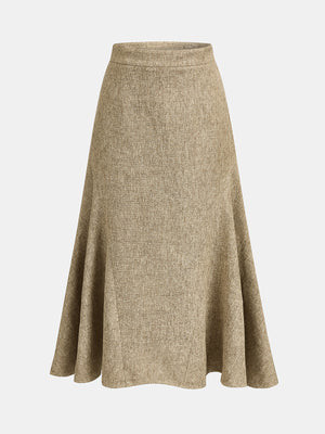 Tweed Mid Waist Flared Midi Skirt | Commense