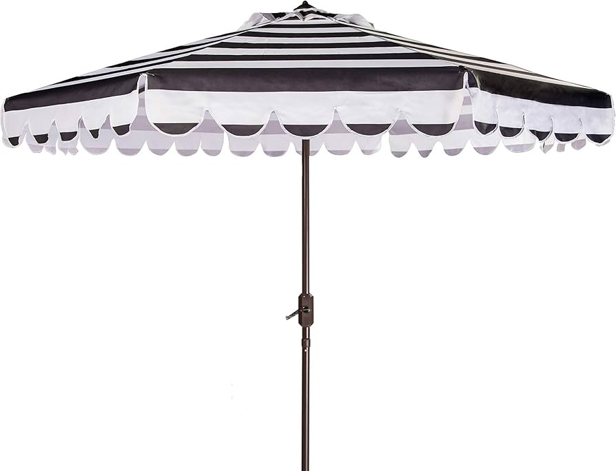 SAFAVIEH 9ft Outdoor Patio Umbrella, Round, Maui Collection, Black & White Stripe, Crank, Button ... | Amazon (US)