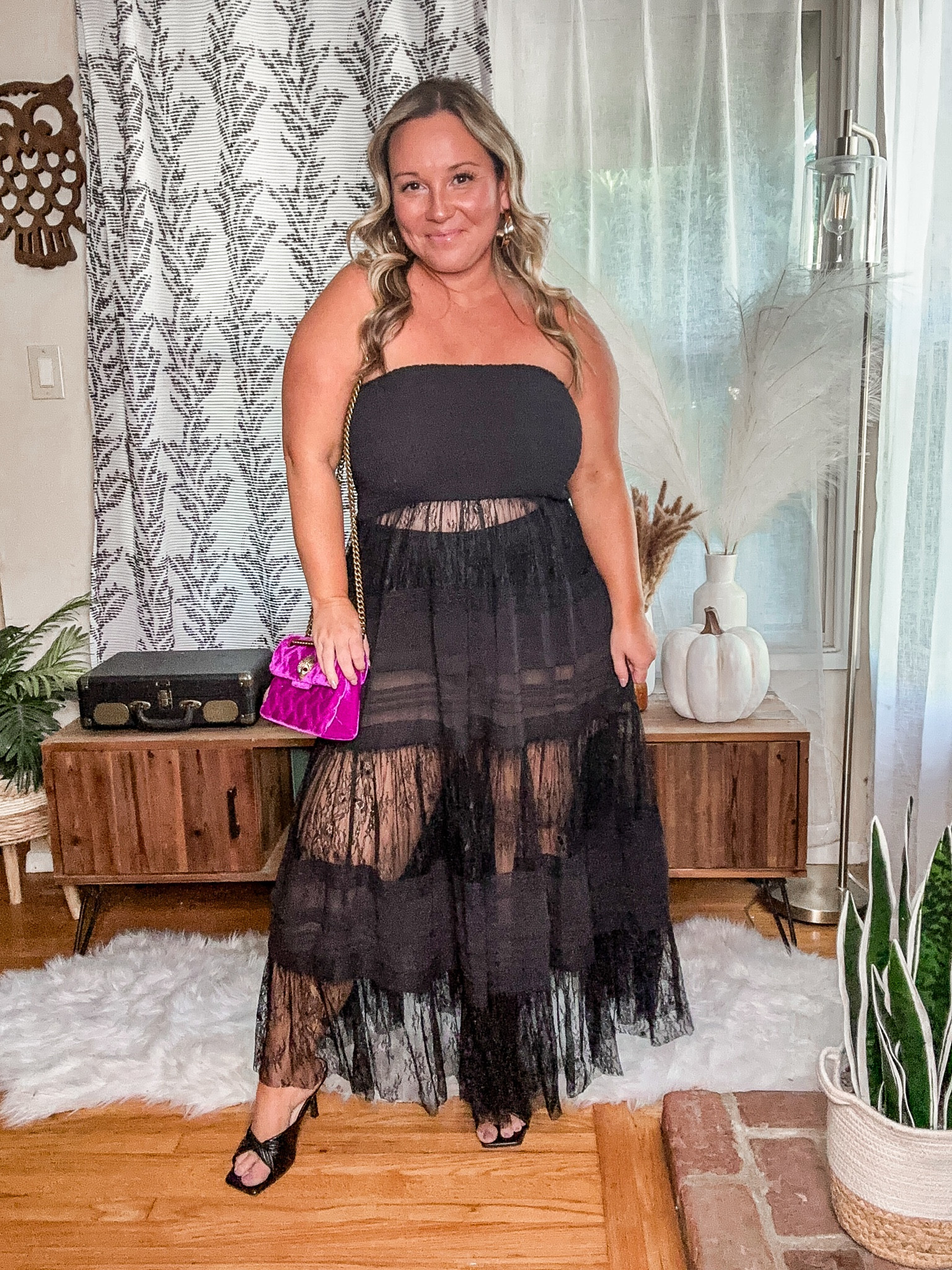 Anthropologie lace dress 
Definitely a little more revealing but you can wear biker shorts, or shapewear to make it more modest. I’m wearing a size large 
Pop it with fun, accessories, jackets, shoes and a red lip! Will also be cute for Vegas, Date Night, sassy fall dress! 


#LTKover40 #LTKmidsize #LTKparties