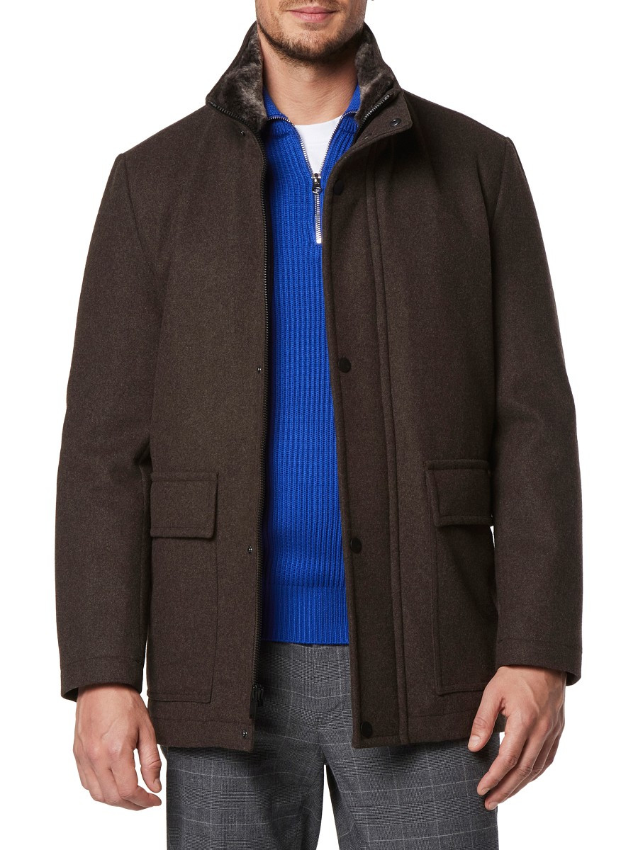 Marc New York Men's Brooks Faux Fur Collar Car Coat - Hickory - Size L | Saks Fifth Avenue OFF 5TH