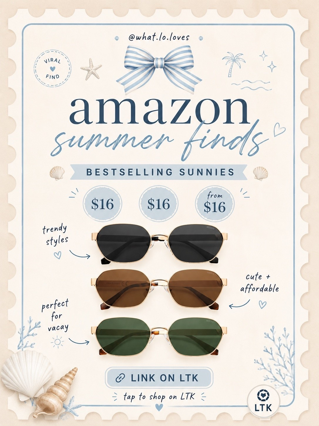 Want that luxury vacation vibe without spending vacation-level money? ☀️🌊

These bestselling Amazon sunnies are one of my favorite affordable finds lately. They’re cute, comfortable, and somehow only $16 ON SALE NOW!🤍🐚

#LTKTravel #LTKSaleAlert #LTKootd