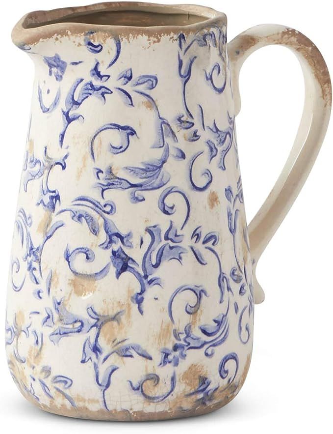 K&K Interiors 15298B-BL-1 7.25 Inch Vintage Blue and White Ceramic Vase | Amazon (US)