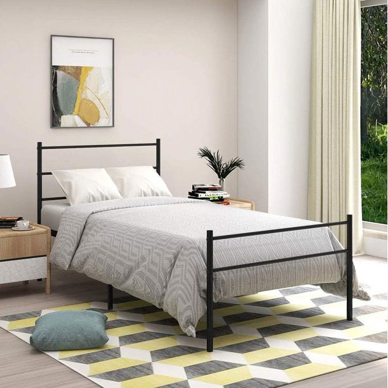 Voilamart Metal Twin Bed Frame No Box Spring Needed 6 Legs & 17 Slats Single Bed with Headboard a... | Walmart (US)