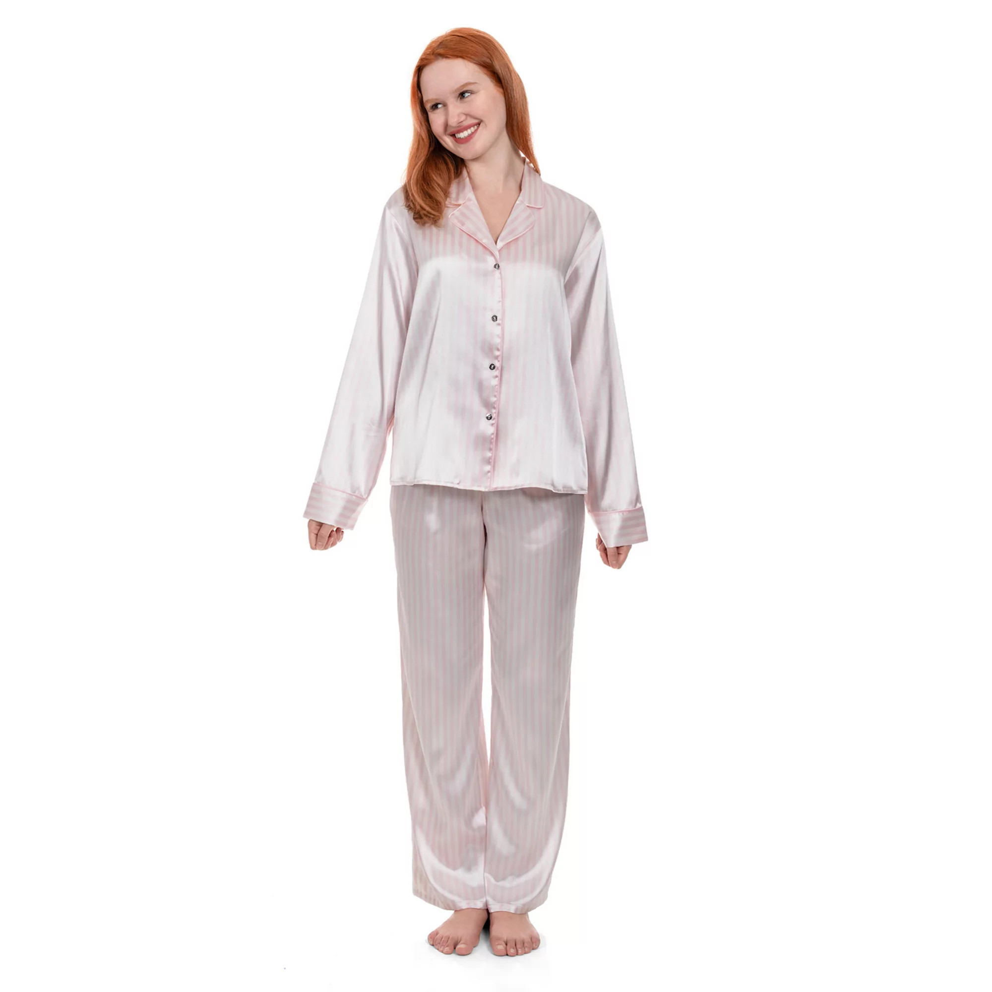 Women's Lilac+London Notch Collar Satin Pajama Top & Pajama Bottom Set | Kohl's