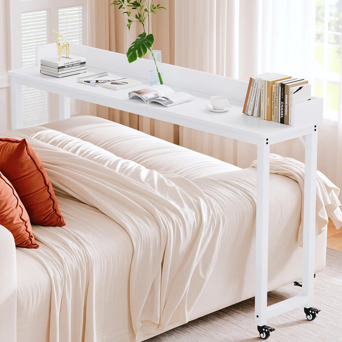 Dakera 70.8'' W Overbed Table with Wheels, Rolling Bed Desk, Writing Desk for Queen/Full Size Bed... | Wayfair North America