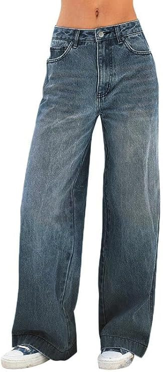 EMMIOL Women's Wide Leg Jeans Distress Adjustable Waist Denim Pants Vintage Y2K Trousers | Amazon (US)