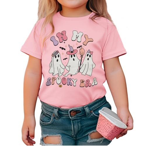 GLlGLITTR Toddler Baby Girl Halloween Shirt in My Spooky Era Ghost Tshirt Spooky Season Short Sleeve Tee Top Kid Fall Clothes(Pink3,4-5T) | Amazon (US)