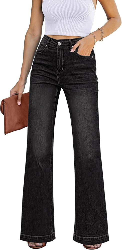 GRAPENT Womens Flare Jeans High Waisted Wide Leg Baggy Jean for Women Stretch Denim Pants | Amazon (US)