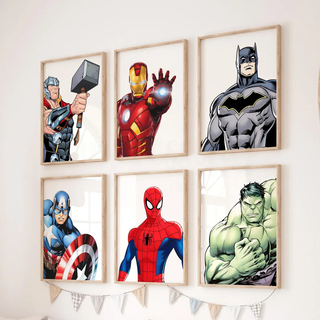 Superhero Wall Art , Set of 6 Prints, Superhero Prints for Little Boys Bedroom, Superhero Wall Pr... | Etsy (US)