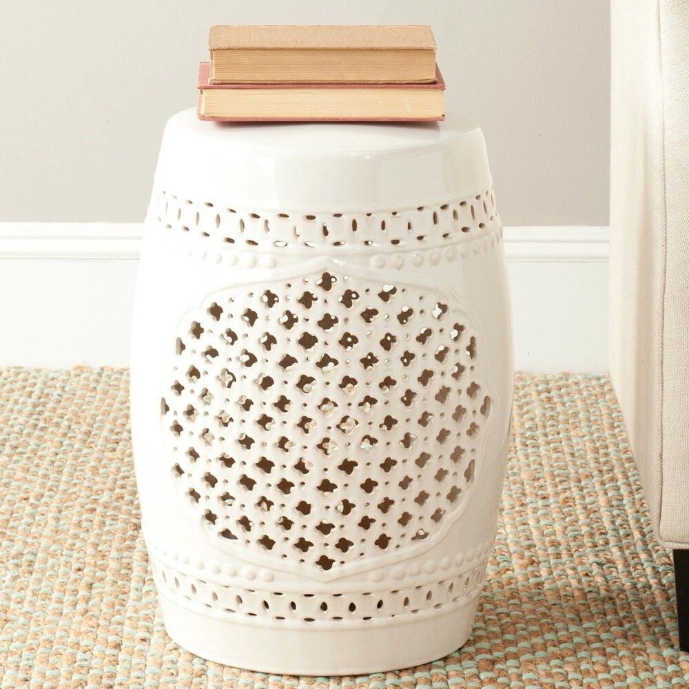 Safavieh Paradise Gardens Cream Ceramic Garden Stool - 13" x 13.5" x 17.5" (As Is Item) (ACS4506B) | Bed Bath & Beyond