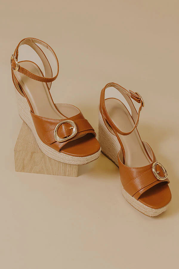 The Clara Faux Leather Espadrille Wedge in Camel | Impressions Online Boutique