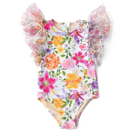 Summer Gardens Girls Tulle Sleeve One Piece Swimsuit 6m-6 | Shade Critters
