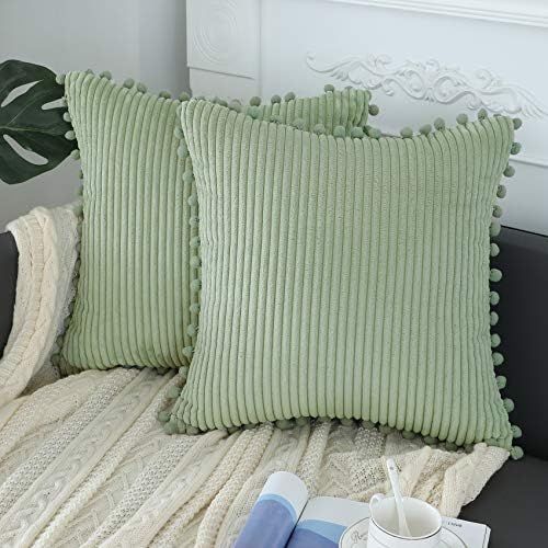 Sykting Sage Green Throw Pillow Covers 18x18 inch Soft Striped Boho Farmhouse Decorative Pillow C... | Amazon (US)