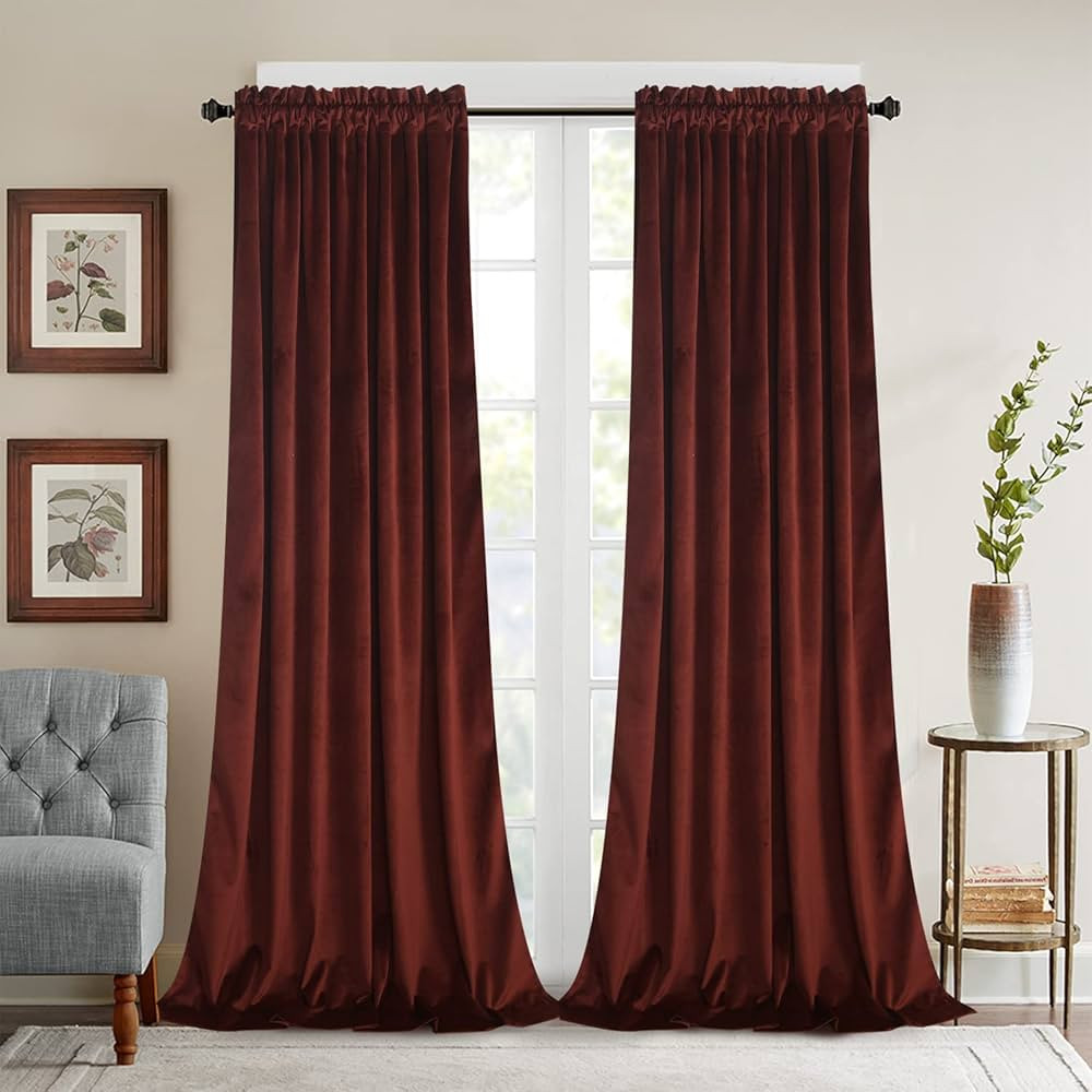 Roslynwood Burnt Ochre Velvet Curtains for Bedroom, Blackout Room Darkening Thermal Insulated Win... | Amazon (US)