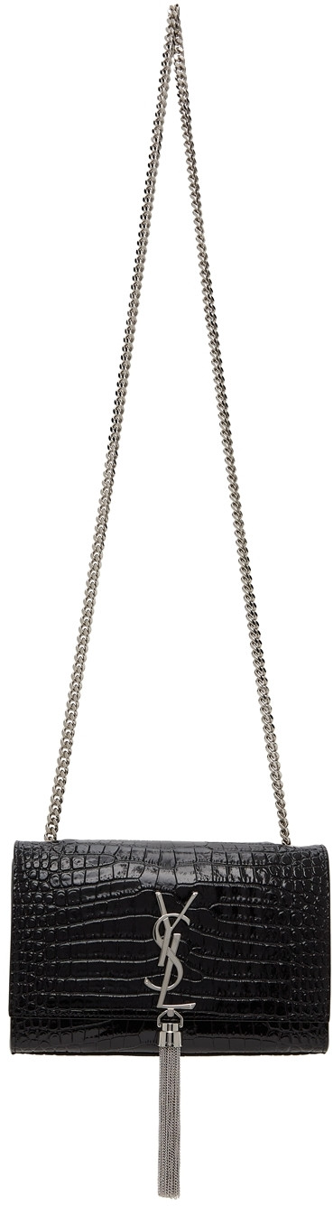 Black & Silver Croc Small Kate Tassel Bag | SSENSE