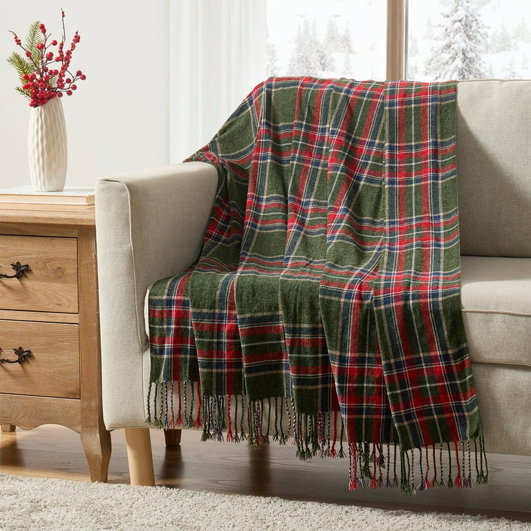 My Texas House Green Plaid Tassel Trim Throw, 50" x 60" | Walmart (US)