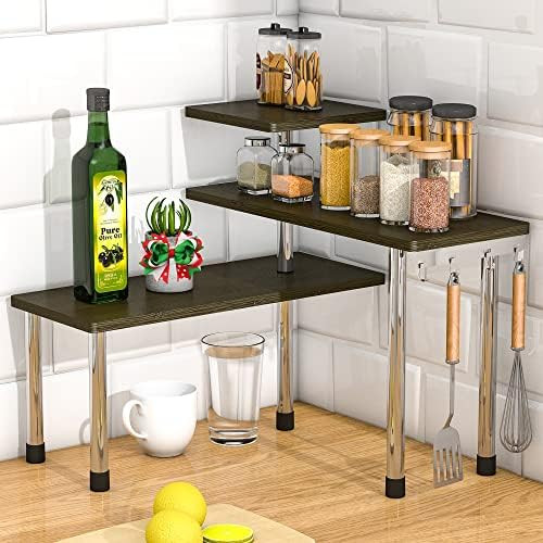 ZHWS Kitchen Corner Shelf Countertop Organizer - 3 Tier Bamboo & Metal Kitchen Organization Plant... | Amazon (US)