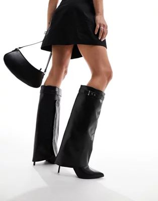 ASOS DESIGN Clearly high-heeled fold over knee boots in black | ASOS (Global)