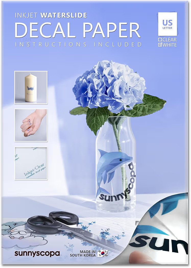 Sunnyscopa Waterslide Decal Paper for INKJET Printer - WHITE, US LETTER SIZE 8.5"X11", 10 SHEETS, Personalized Water Slide Transfer Printable paper - DIY Custom for Tumblers, Glasses, Mug | Amazon (US)