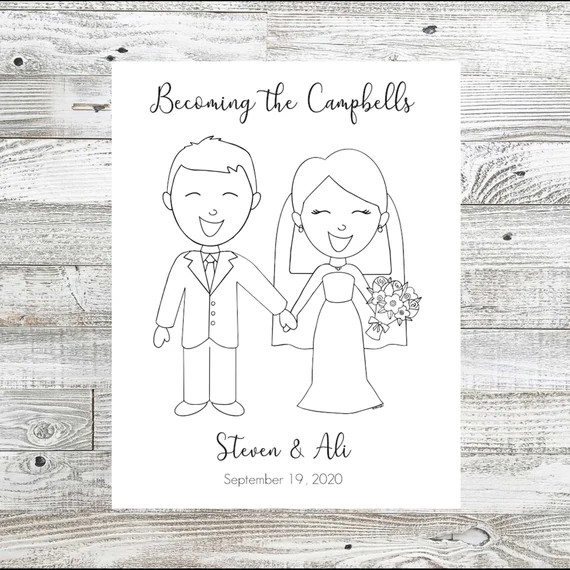 Custom Wedding Couple Coloring Sheet  Kids Coloring Sheet  - Etsy | Etsy (US)